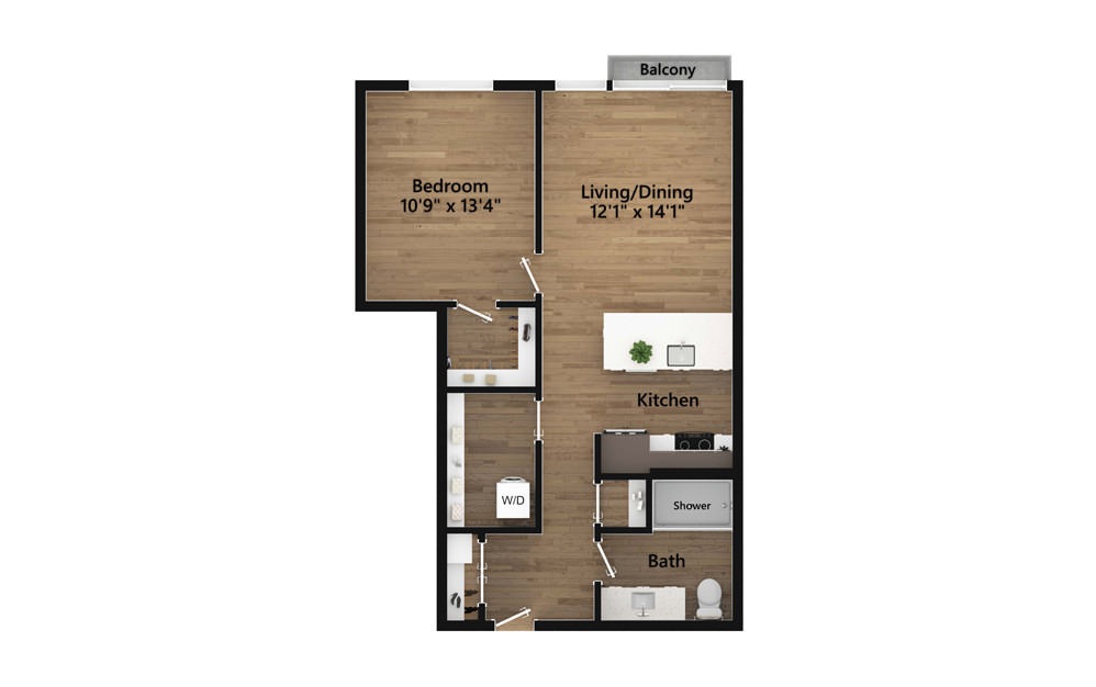 1.01.3 - 1 bedroom floorplan layout with 1 bath and 794 square feet.