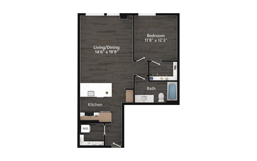 1.02.3 - 1 bedroom floorplan layout with 1 bath and 814 square feet.