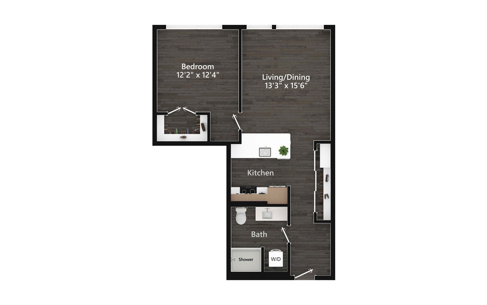 1.07.1 - 1 bedroom floorplan layout with 1 bath and 738 square feet.