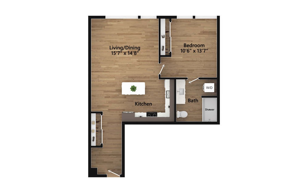 1.08.1 - 1 bedroom floorplan layout with 1 bath and 767 square feet.