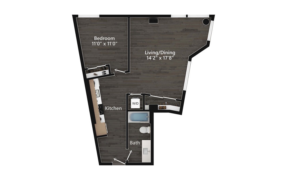 1.11.1 - 1 bedroom floorplan layout with 1 bath and 823 square feet.
