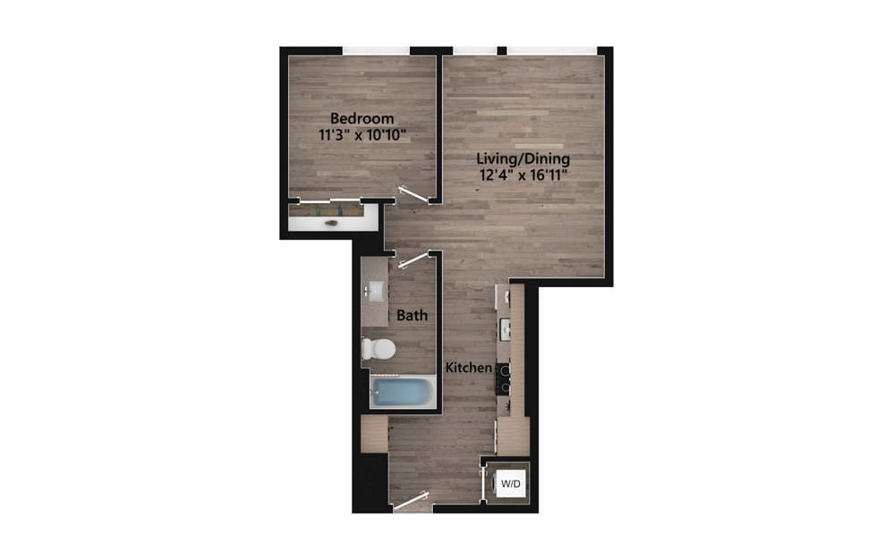 1.12.1 - 1 bedroom floorplan layout with 1 bath and 705 square feet.