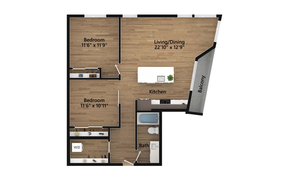 1.18.1 - 1 bedroom floorplan layout with 1 bath and 1011 square feet.