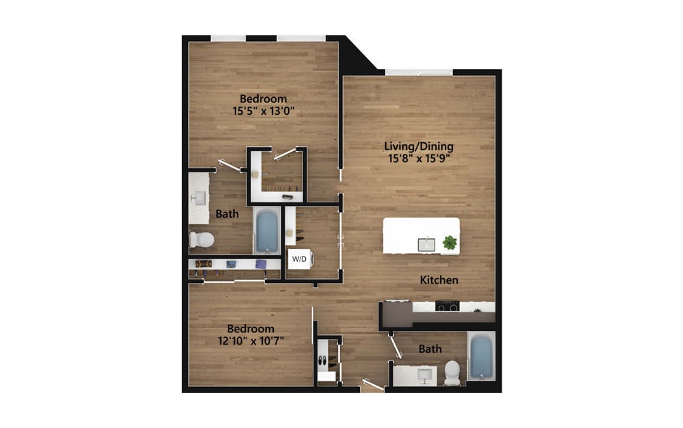 1.20.1 - 1 bedroom floorplan layout with 2 baths and 1116 square feet.