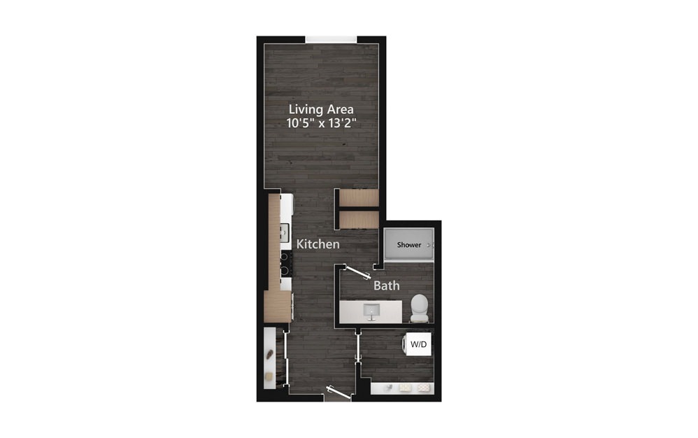 S.01.1 - Studio floorplan layout with 1 bath and 518 square feet.