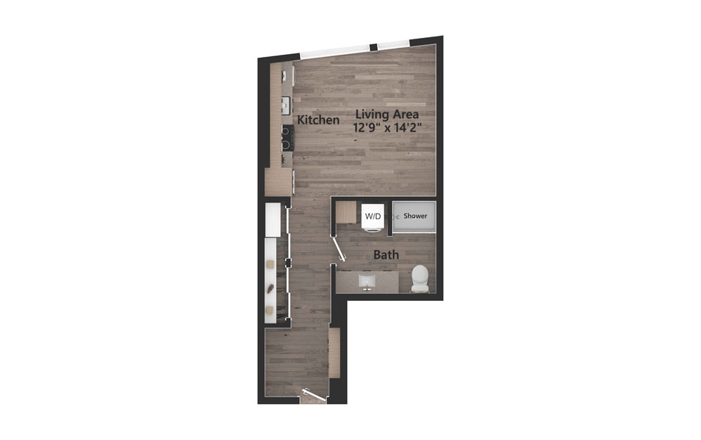 S.04.1 - Studio floorplan layout with 1 bath and 536 square feet.